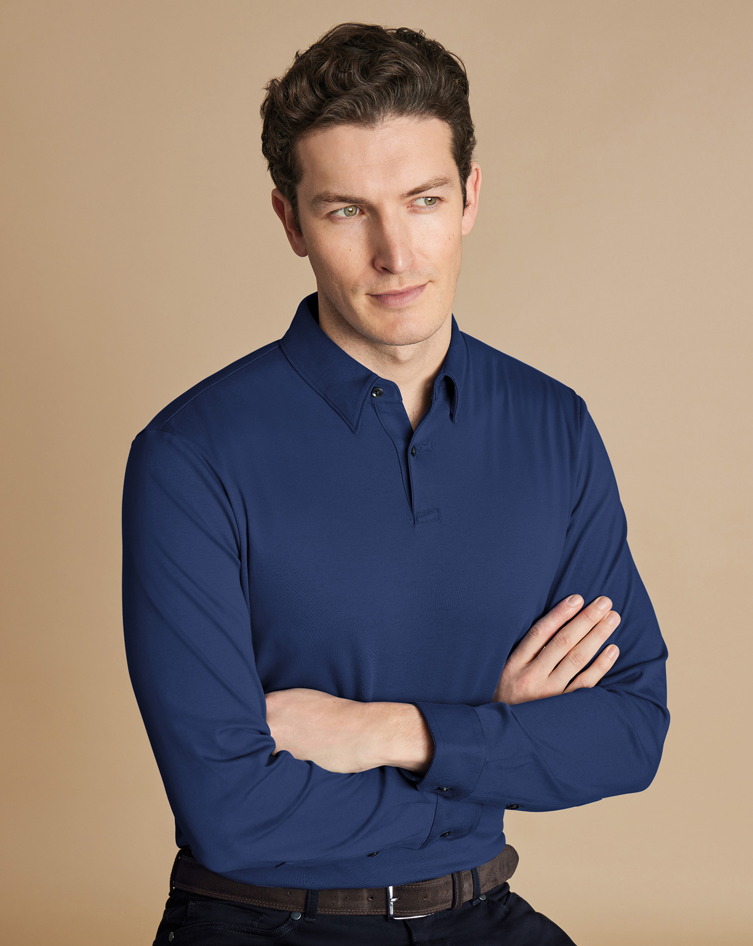 Long Sleeve Smart Jersey Polo - French Blue